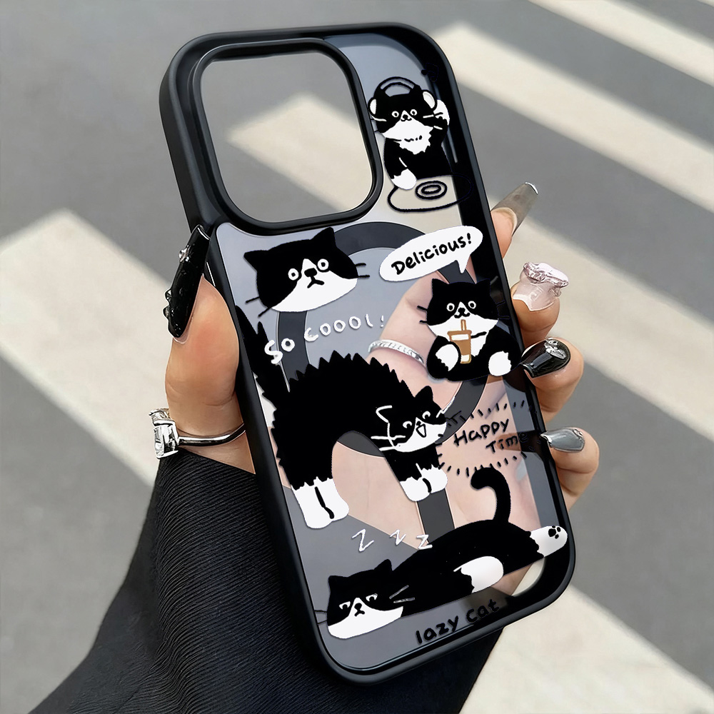 Phone Cases Durable - Funny Black Cat Wireless Charging Phone