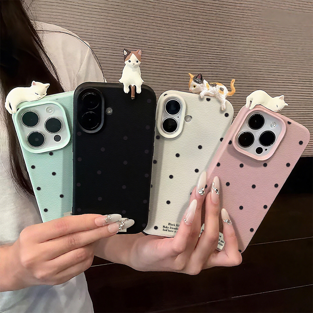 Phone Cases Durable - Cute 3D Cat Dot Case For