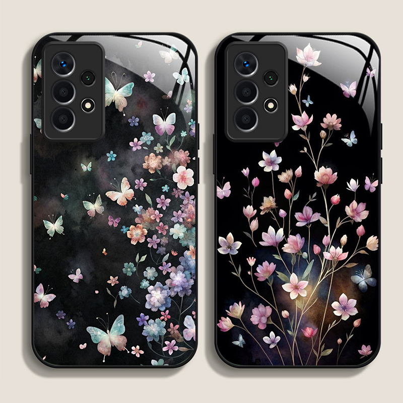 Phone Cases A14 Samsung - Vintage Floral Art Butterfly Flower Tempered