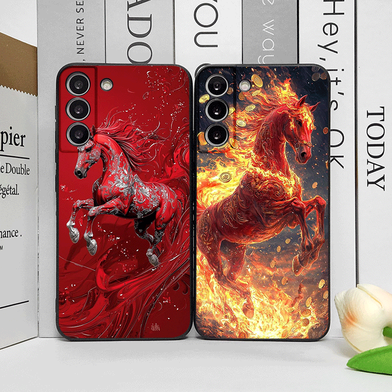 Phone Cases A14 Samsung - Fashion Chinese-Style Red Horse Print Phone