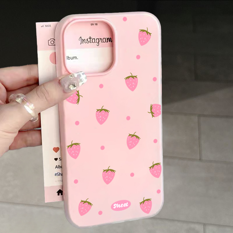 Phone Cases Durable - Sweet Pink Strawberry Pattern Phone Case