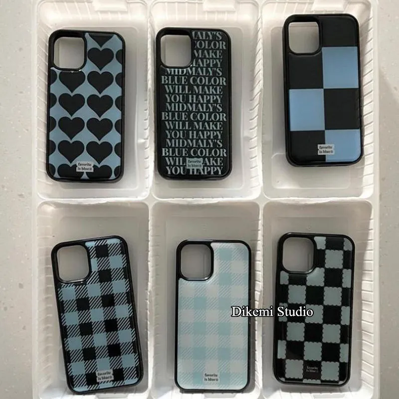 Phone Cases Drop Proof - Korean ins Black and Blue Grid
