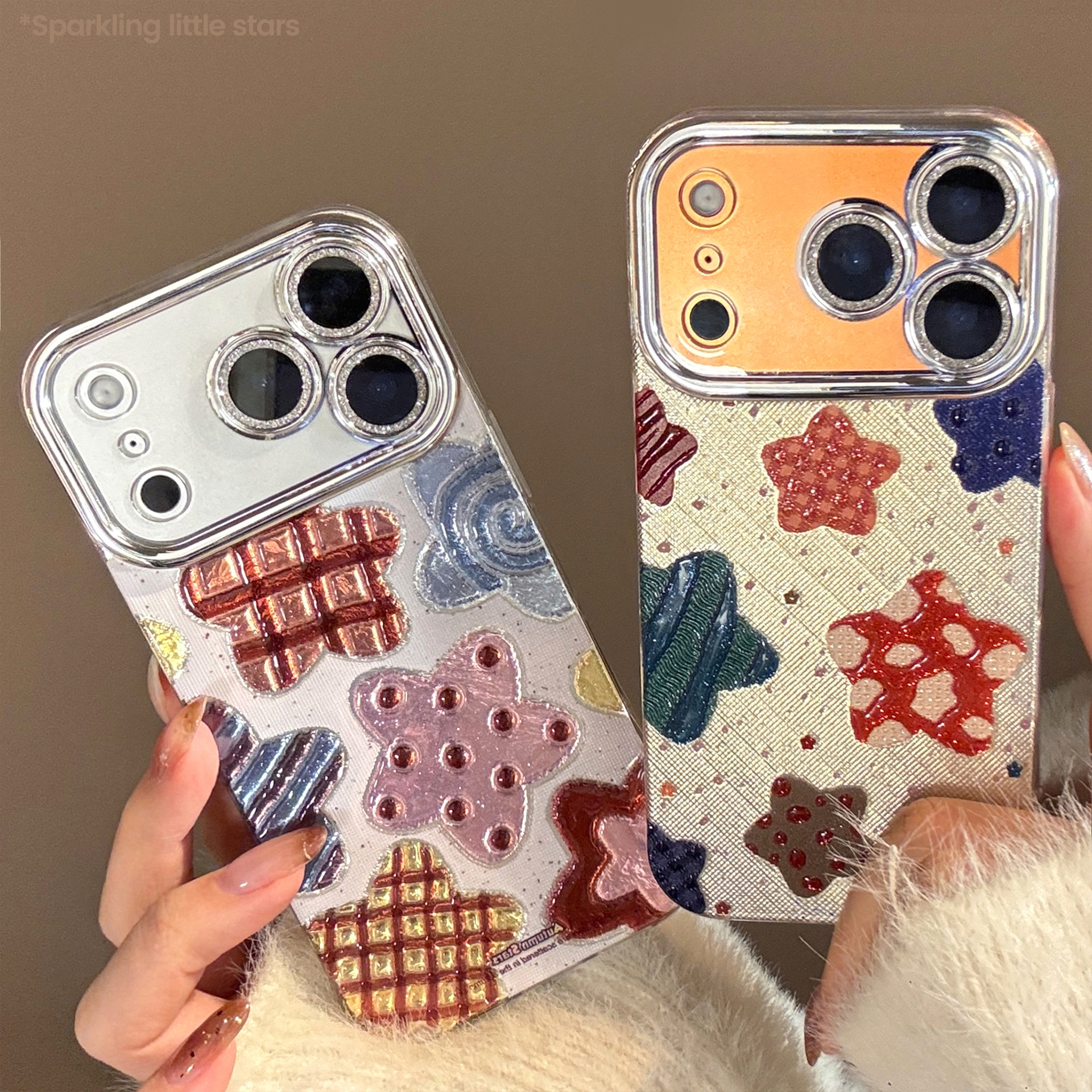Phone Cases Durable - Korean Colorful Stars Glitter Plating Phone