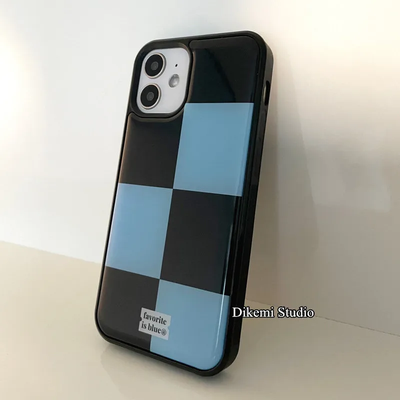 Korean ins Black and Blue Grid - Phone Cases Drop Proof recensie en prijs